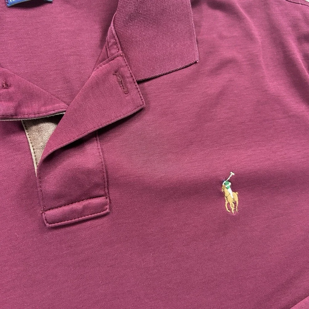 Polo Ralph Lauren Large Pima Soft Touch Polo Shirt Maroon Long Sleeve Collared